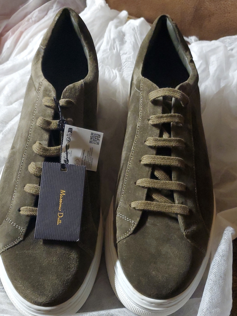 Massimo Dutti Olive Green Suede Low-Top Sneakers